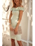 Fitted dress with a ruffle on the neckline, pistachio 08372 - Online store - Boutique